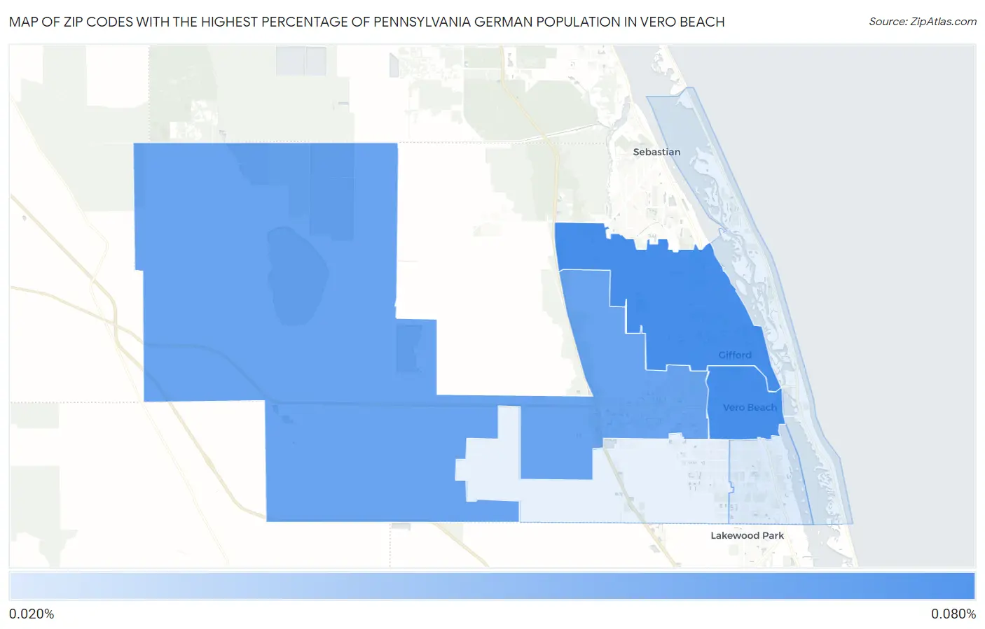 Zip Codes with the Highest Percentage of Pennsylvania German Population in Vero Beach Map