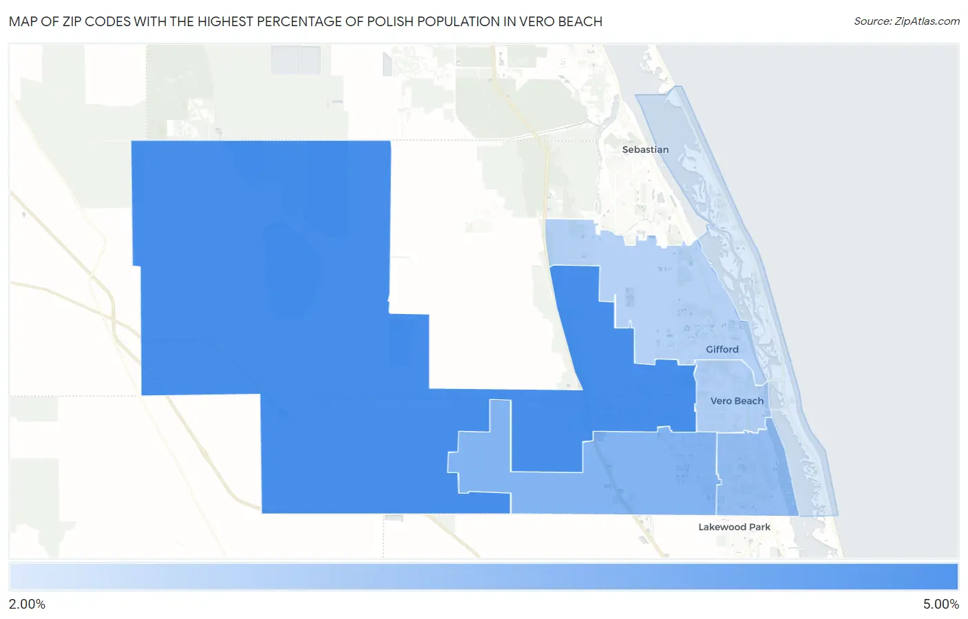 Zip Codes with the Highest Percentage of Polish Population in Vero Beach Map