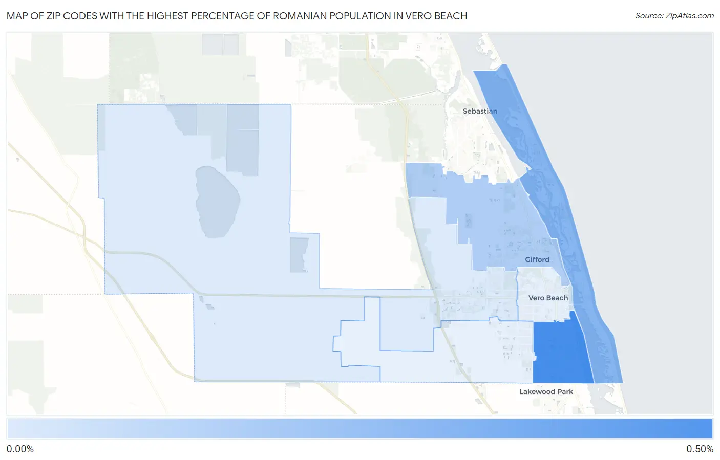 Zip Codes with the Highest Percentage of Romanian Population in Vero Beach Map