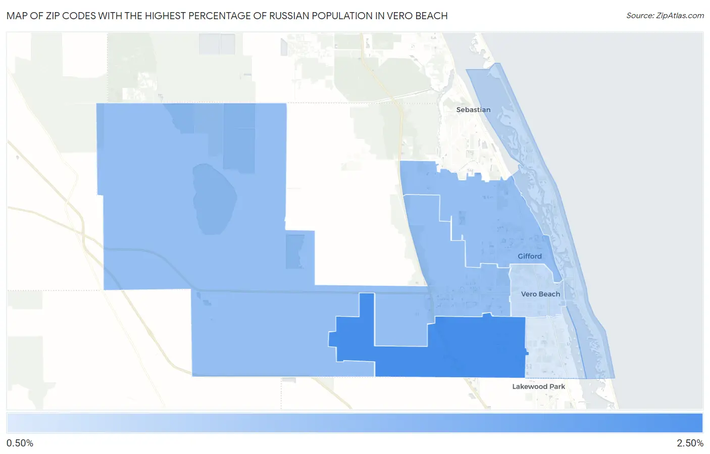 Zip Codes with the Highest Percentage of Russian Population in Vero Beach Map