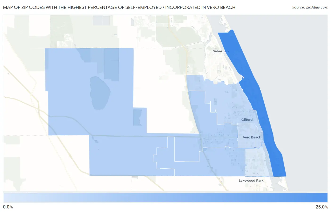 Zip Codes with the Highest Percentage of Self-Employed / Incorporated in Vero Beach Map