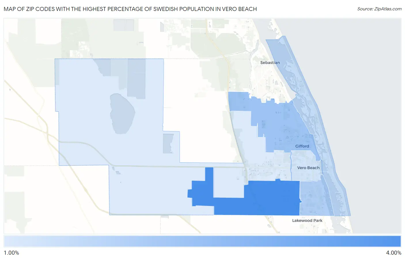 Zip Codes with the Highest Percentage of Swedish Population in Vero Beach Map