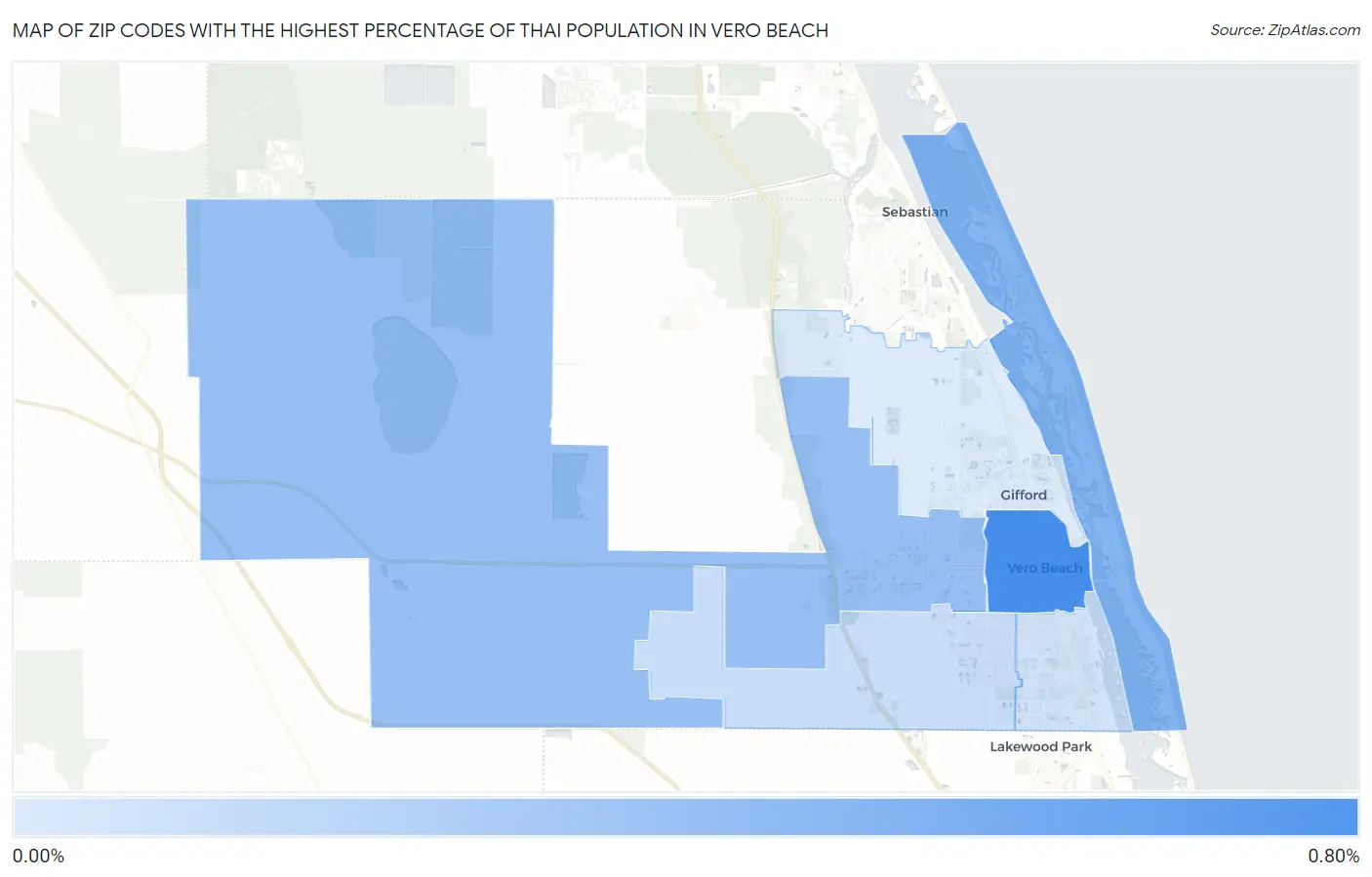 Zip Codes with the Highest Percentage of Thai Population in Vero Beach Map