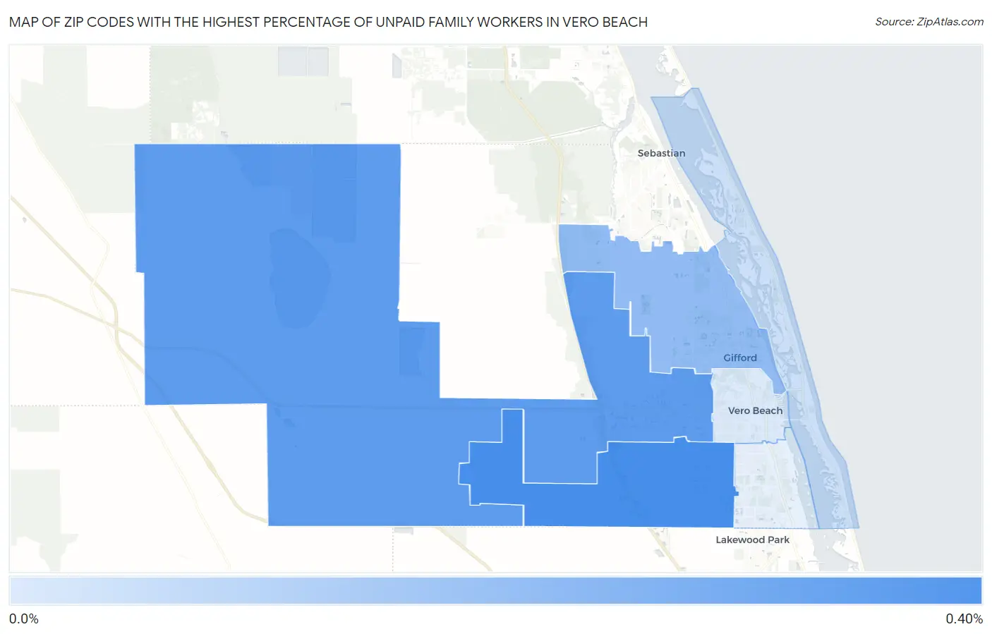 Zip Codes with the Highest Percentage of Unpaid Family Workers in Vero Beach Map