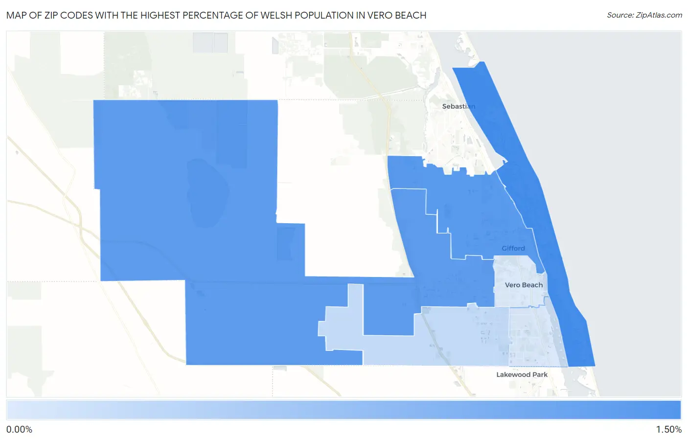 Zip Codes with the Highest Percentage of Welsh Population in Vero Beach Map