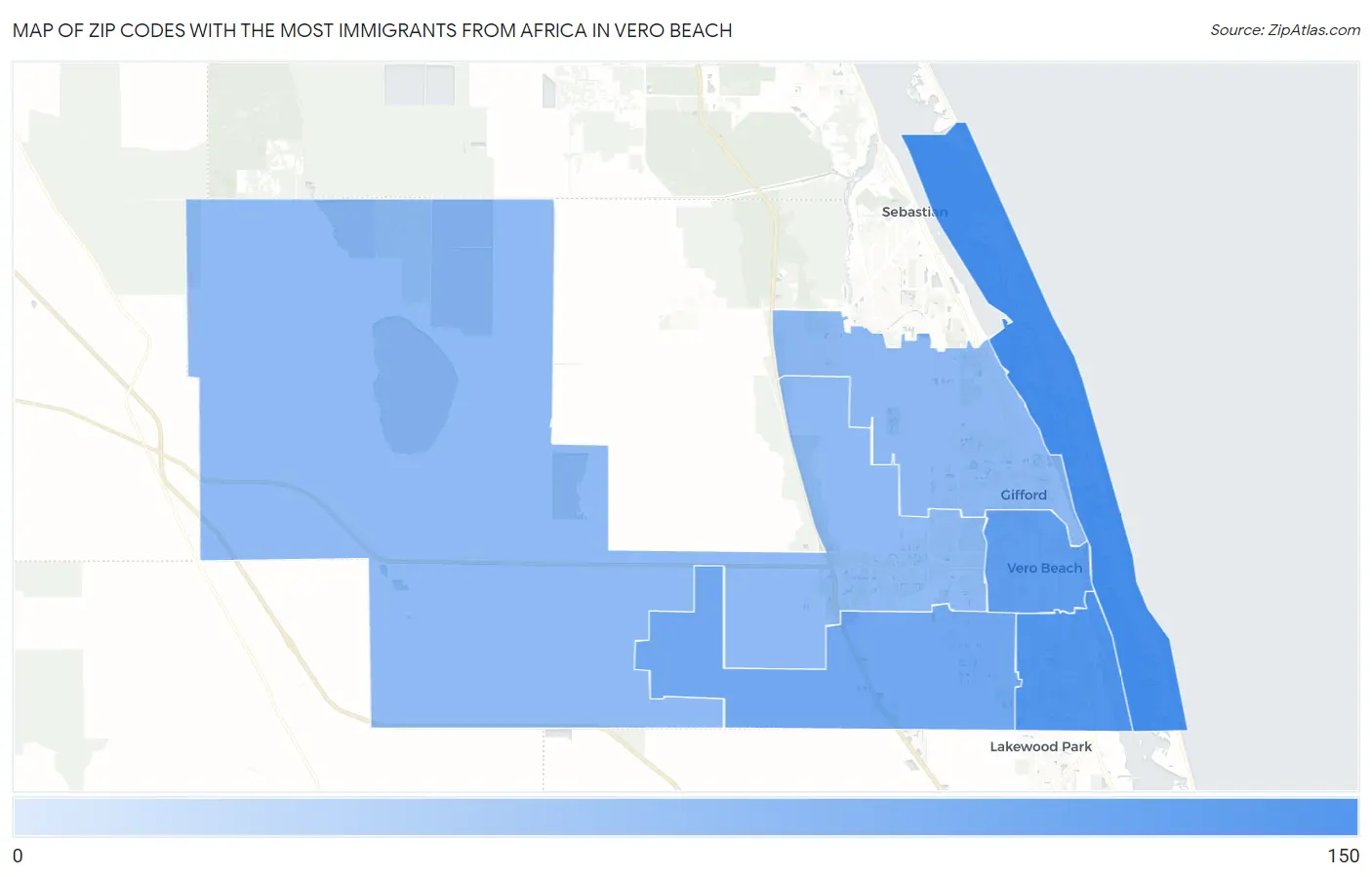 Zip Codes with the Most Immigrants from Africa in Vero Beach Map