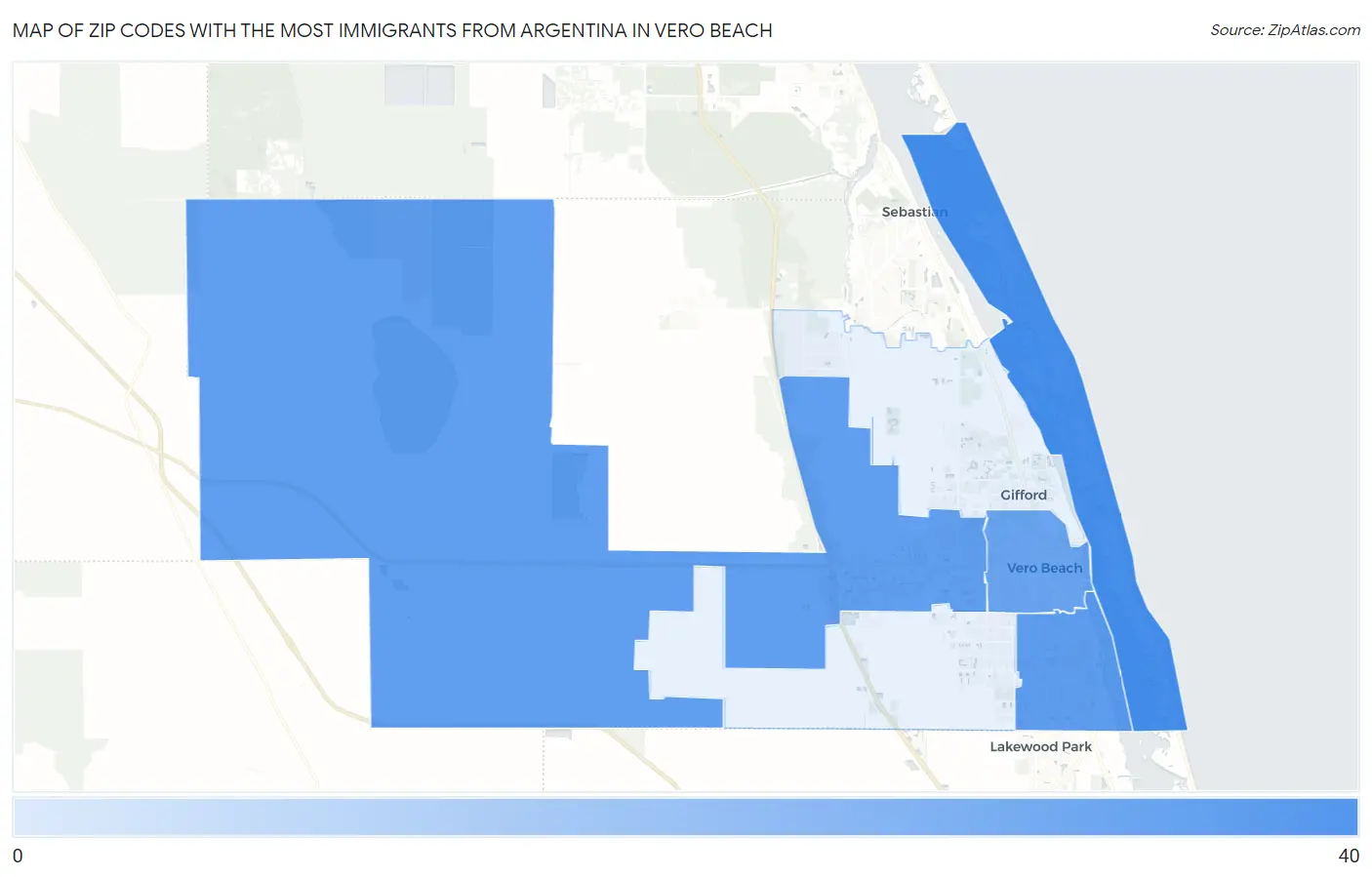 Zip Codes with the Most Immigrants from Argentina in Vero Beach Map