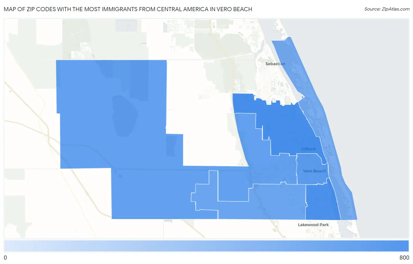 Zip Codes with the Most Immigrants from Central America in Vero Beach Map