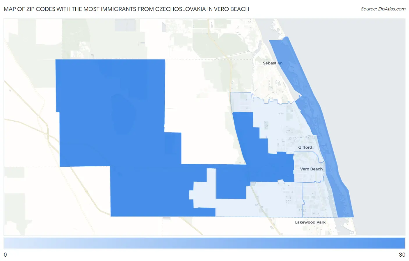Zip Codes with the Most Immigrants from Czechoslovakia in Vero Beach Map