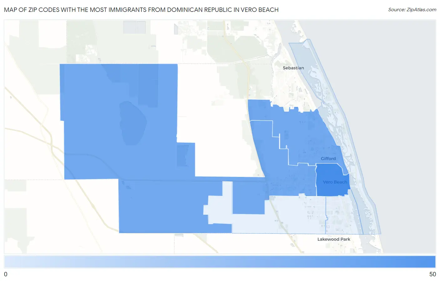Zip Codes with the Most Immigrants from Dominican Republic in Vero Beach Map