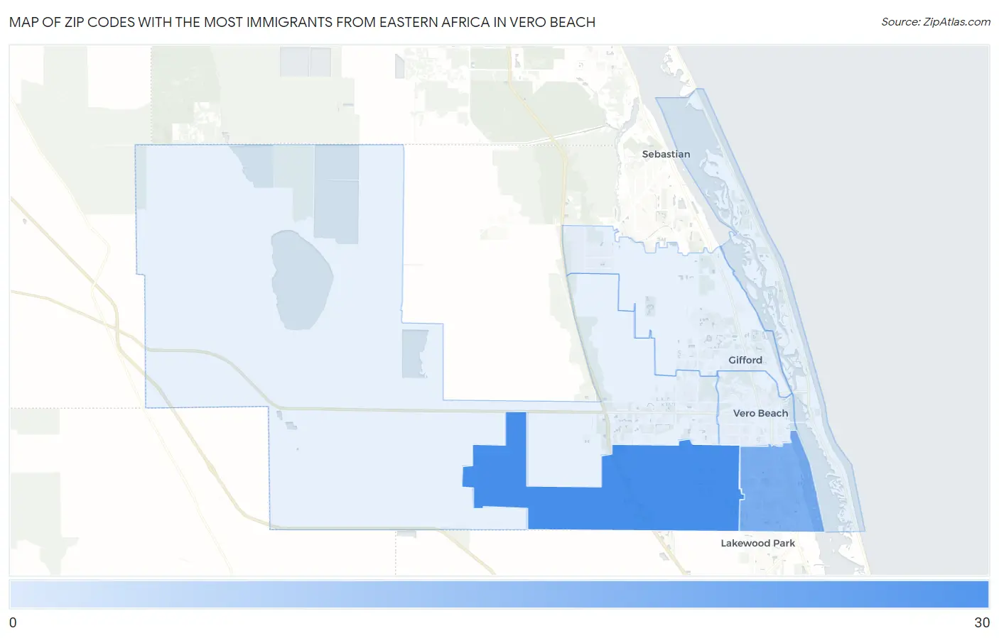 Zip Codes with the Most Immigrants from Eastern Africa in Vero Beach Map