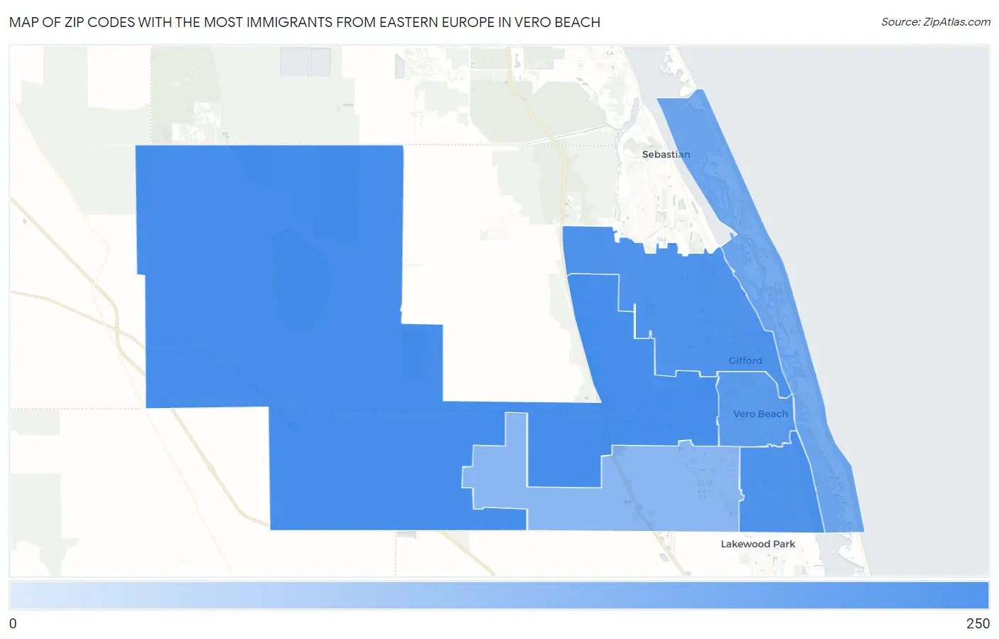 Zip Codes with the Most Immigrants from Eastern Europe in Vero Beach Map