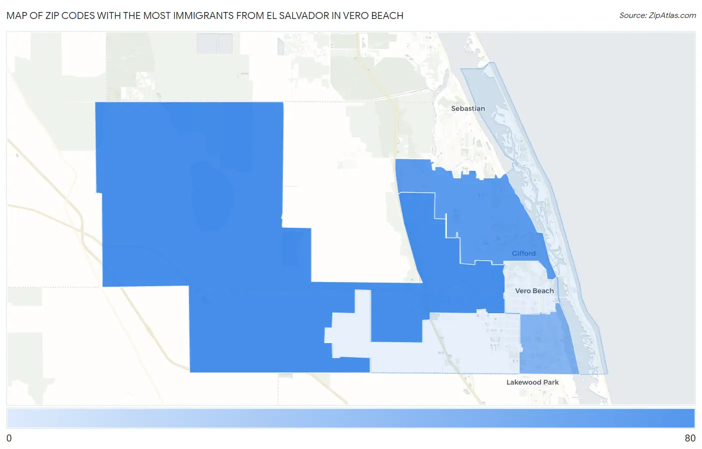 Zip Codes with the Most Immigrants from El Salvador in Vero Beach Map