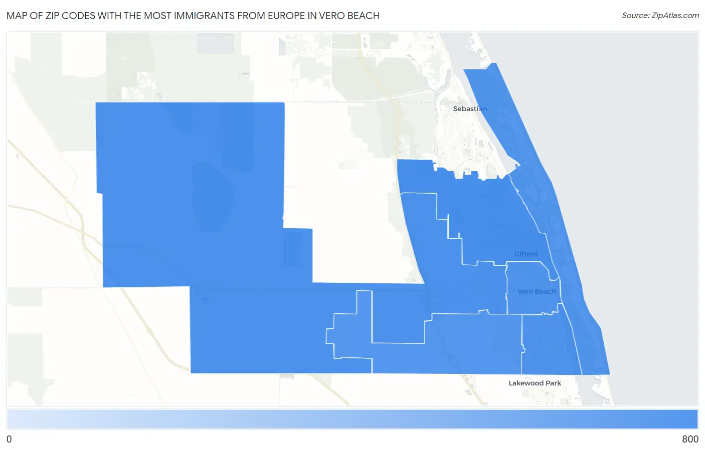 Zip Codes with the Most Immigrants from Europe in Vero Beach Map