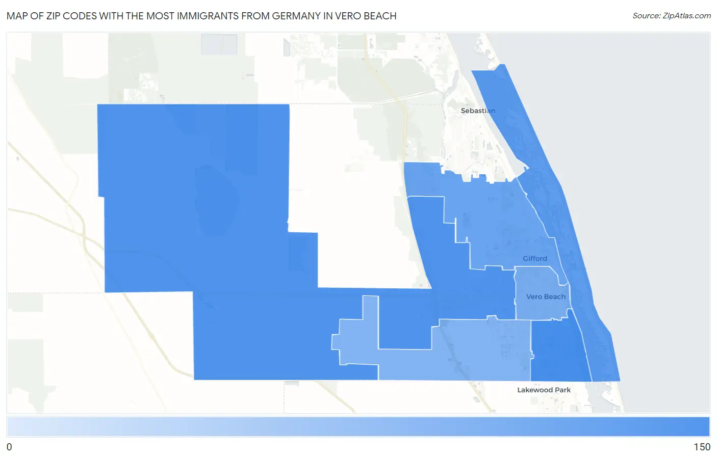 Zip Codes with the Most Immigrants from Germany in Vero Beach Map