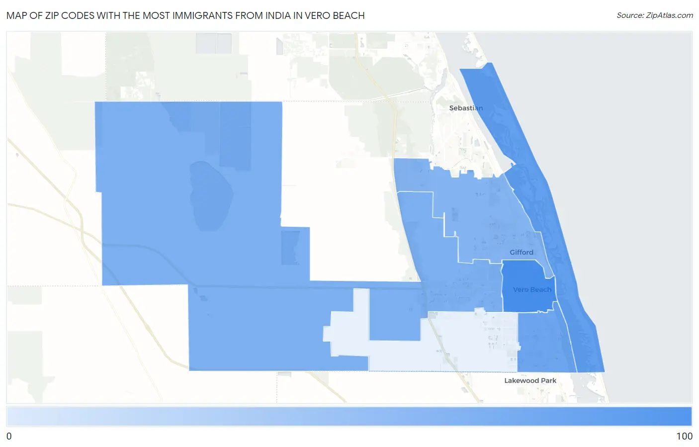 Zip Codes with the Most Immigrants from India in Vero Beach Map