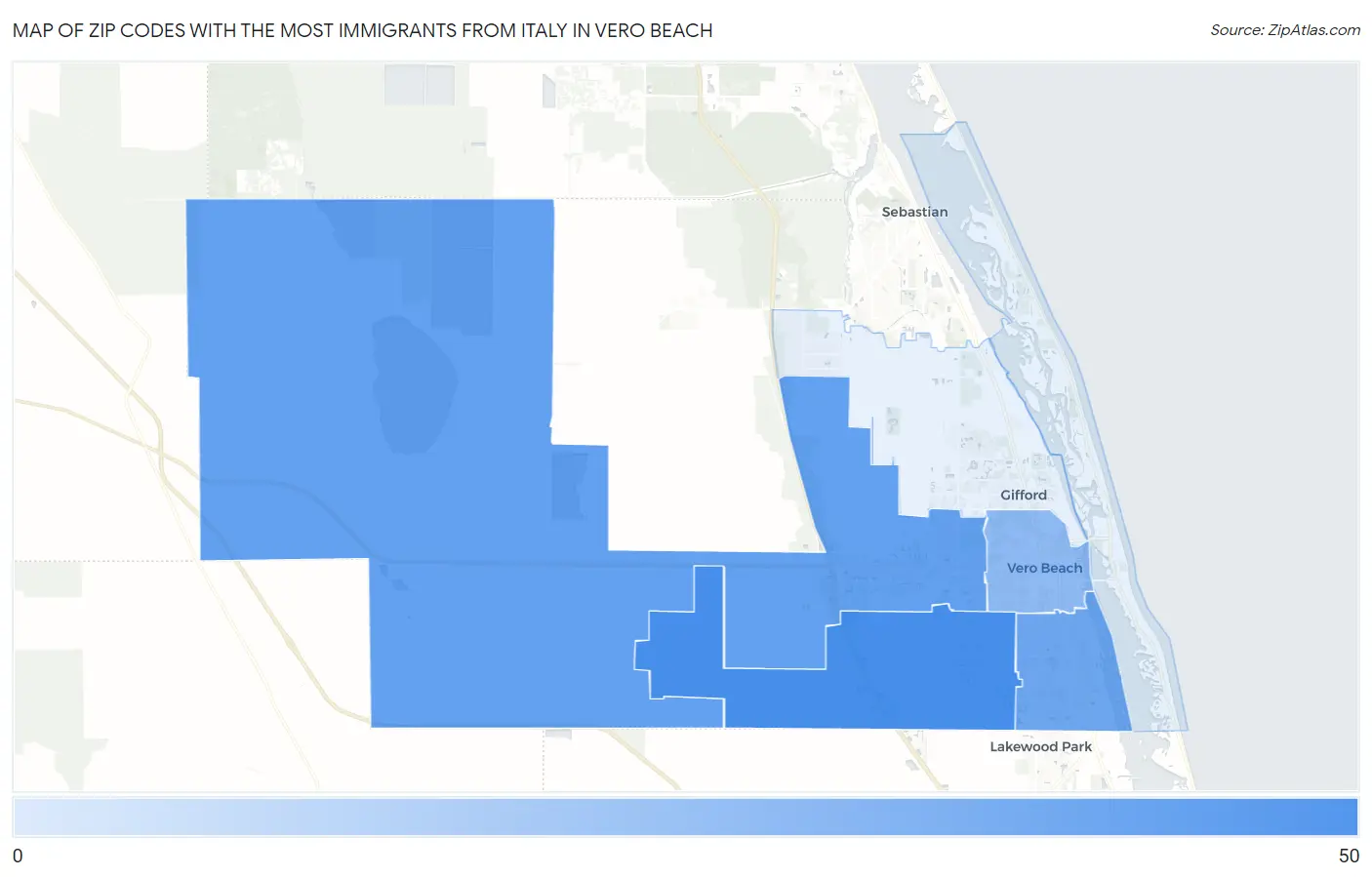 Zip Codes with the Most Immigrants from Italy in Vero Beach Map