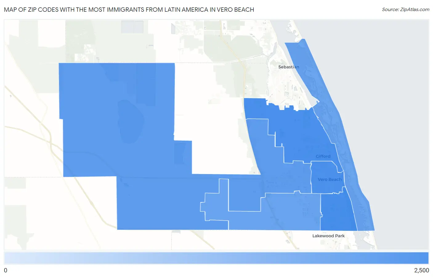 Zip Codes with the Most Immigrants from Latin America in Vero Beach Map