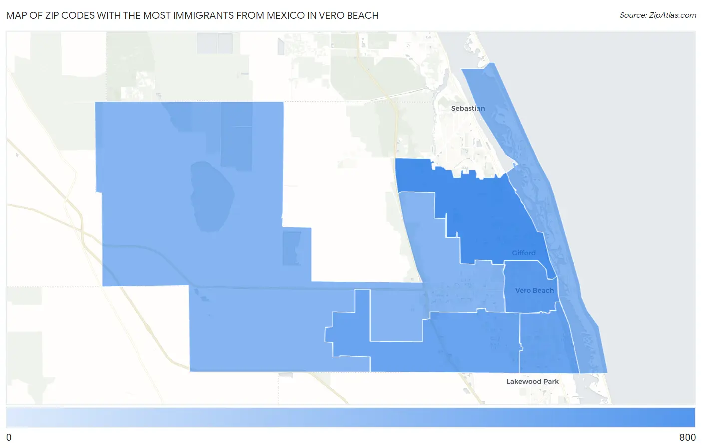 Zip Codes with the Most Immigrants from Mexico in Vero Beach Map