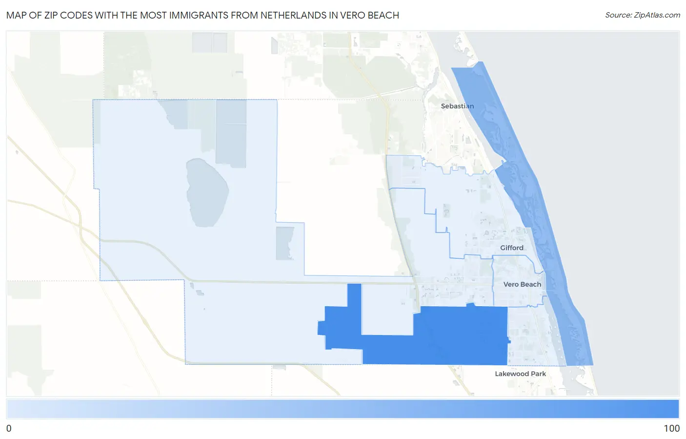 Zip Codes with the Most Immigrants from Netherlands in Vero Beach Map