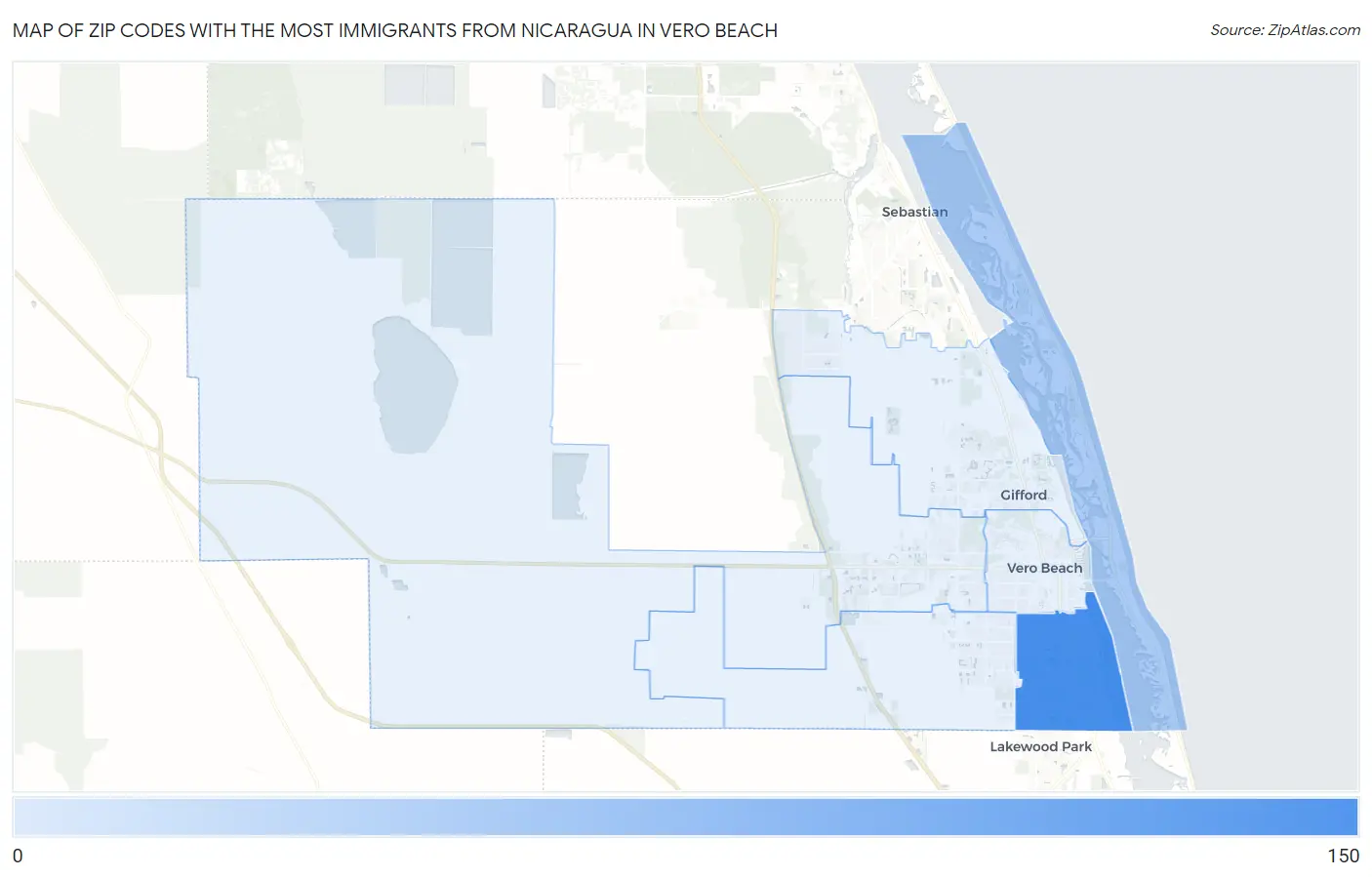Zip Codes with the Most Immigrants from Nicaragua in Vero Beach Map