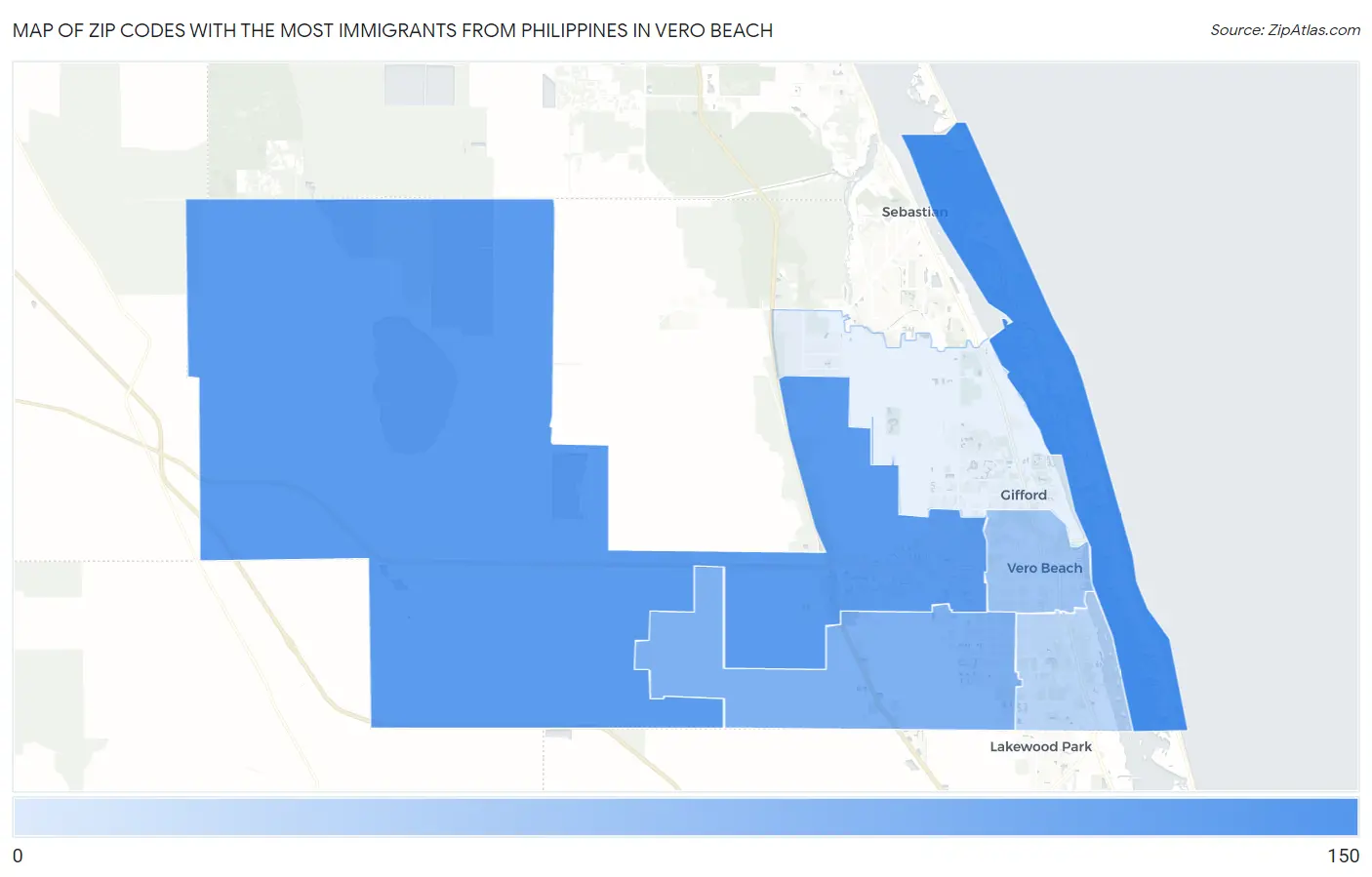 Zip Codes with the Most Immigrants from Philippines in Vero Beach Map