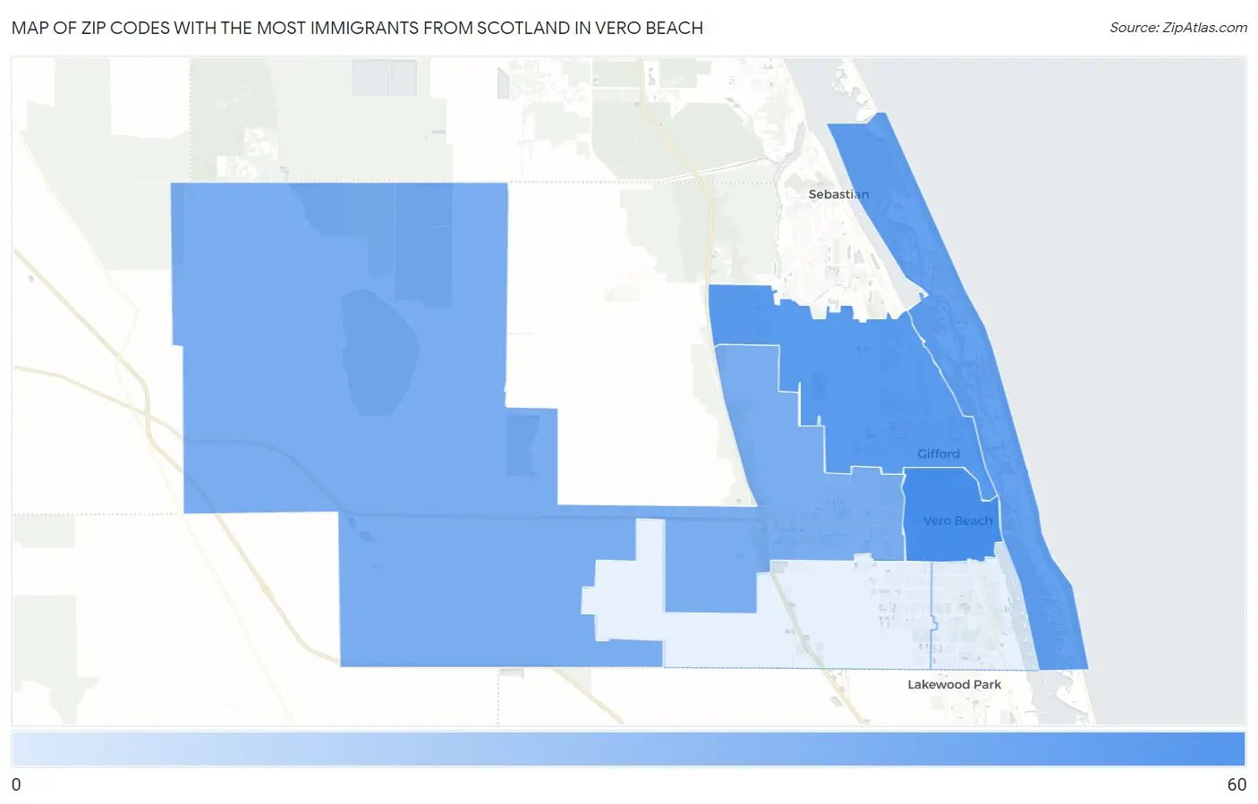 Zip Codes with the Most Immigrants from Scotland in Vero Beach Map