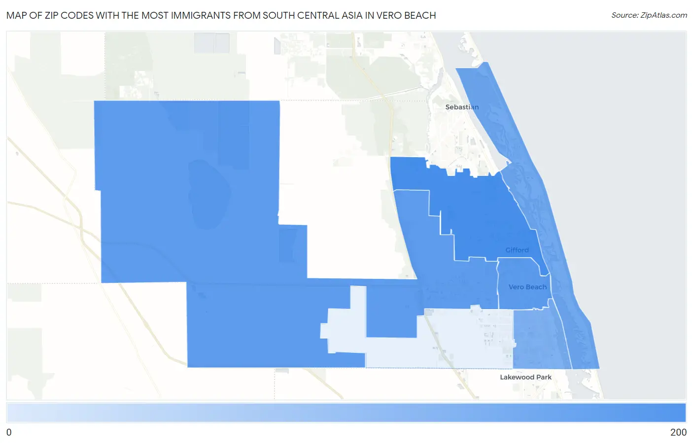 Zip Codes with the Most Immigrants from South Central Asia in Vero Beach Map