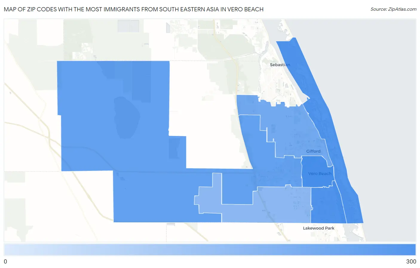 Zip Codes with the Most Immigrants from South Eastern Asia in Vero Beach Map