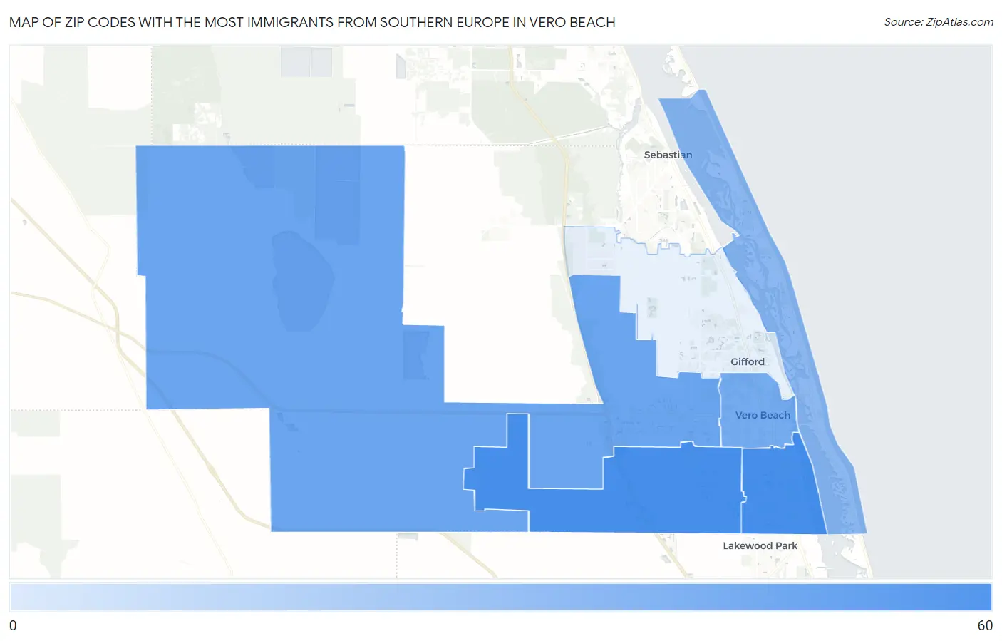 Zip Codes with the Most Immigrants from Southern Europe in Vero Beach Map