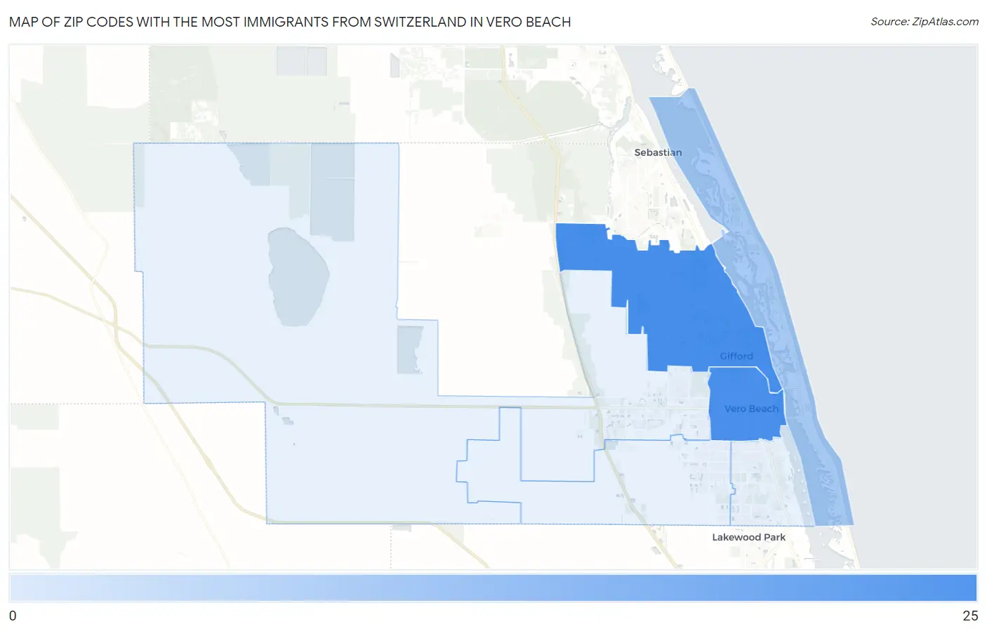 Zip Codes with the Most Immigrants from Switzerland in Vero Beach Map