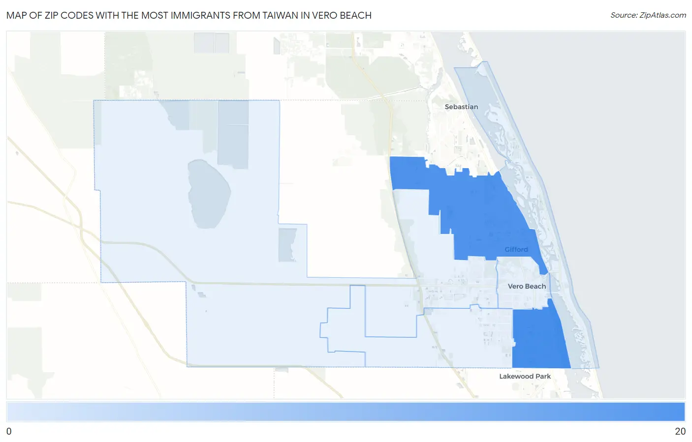 Zip Codes with the Most Immigrants from Taiwan in Vero Beach Map