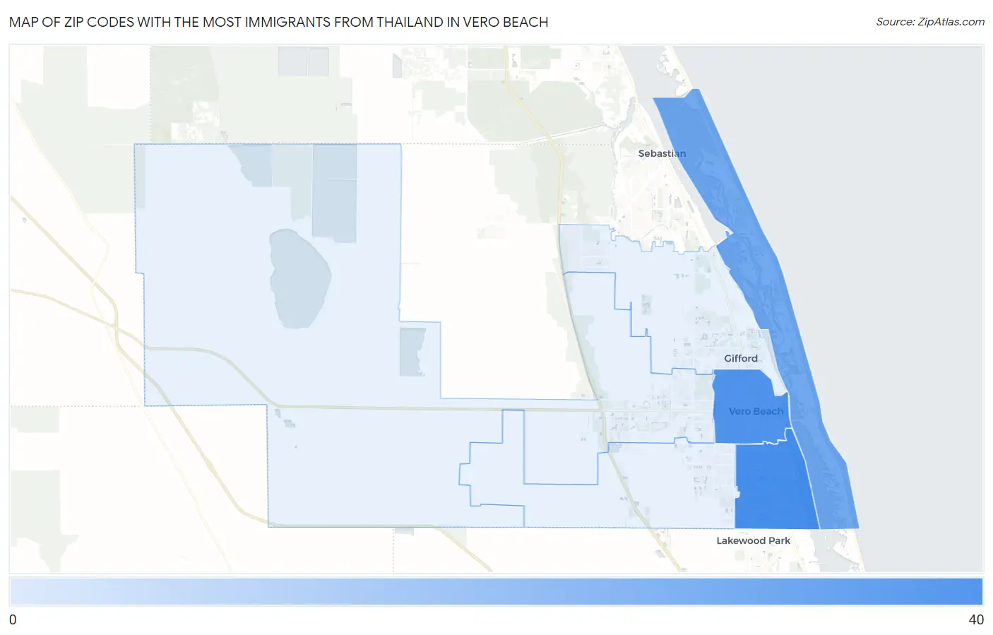 Zip Codes with the Most Immigrants from Thailand in Vero Beach Map