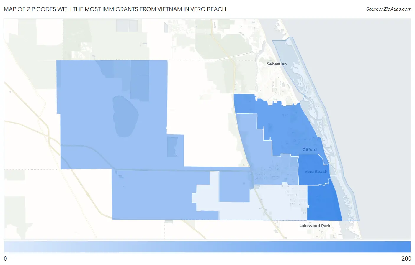Zip Codes with the Most Immigrants from Vietnam in Vero Beach Map
