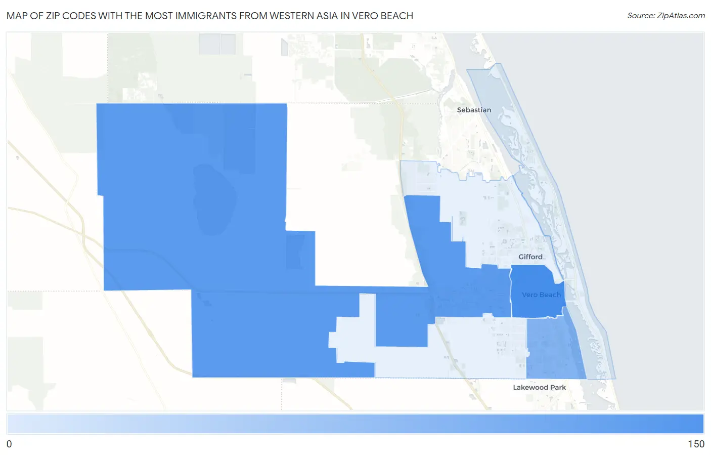 Zip Codes with the Most Immigrants from Western Asia in Vero Beach Map