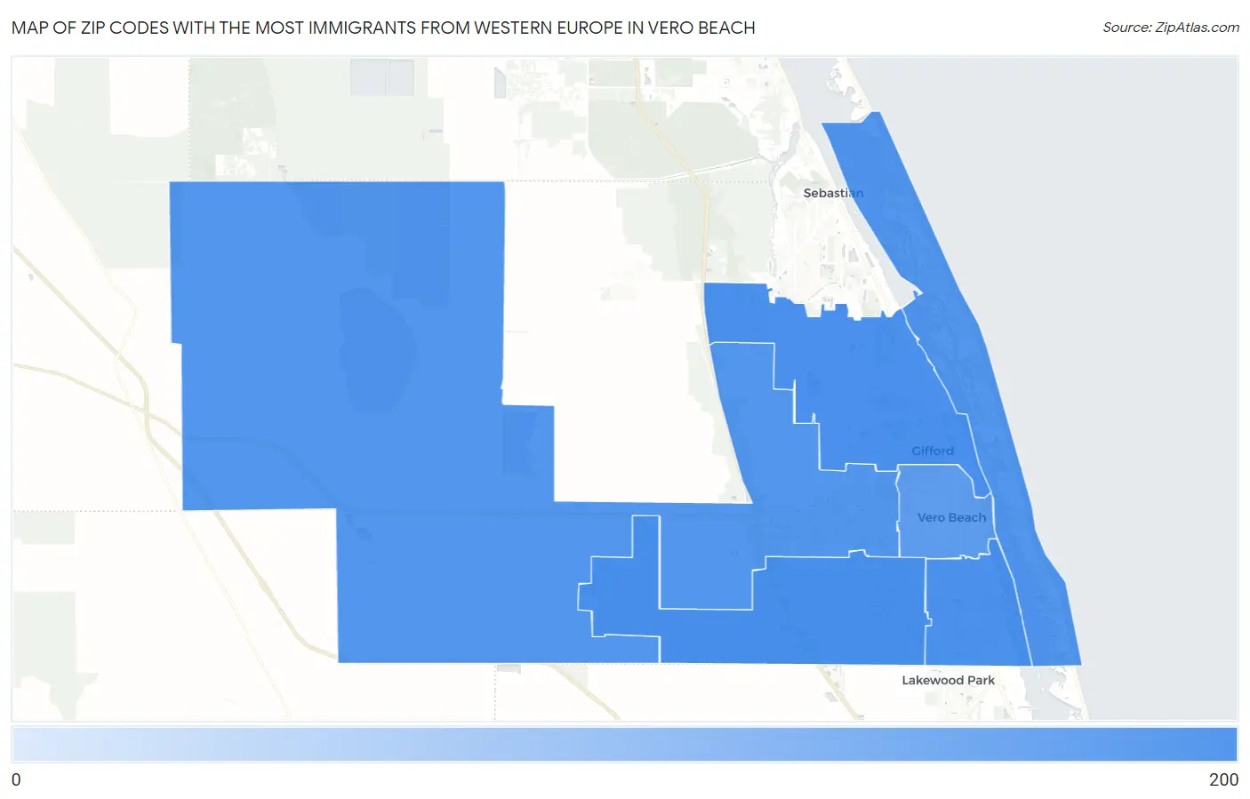 Zip Codes with the Most Immigrants from Western Europe in Vero Beach Map