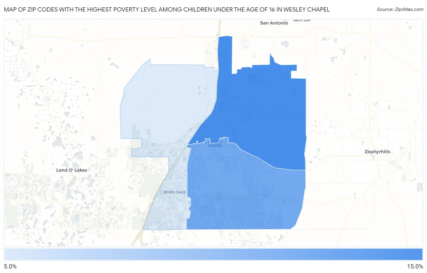 Zip Codes with the Highest Poverty Level Among Children Under the Age of 16 in Wesley Chapel Map