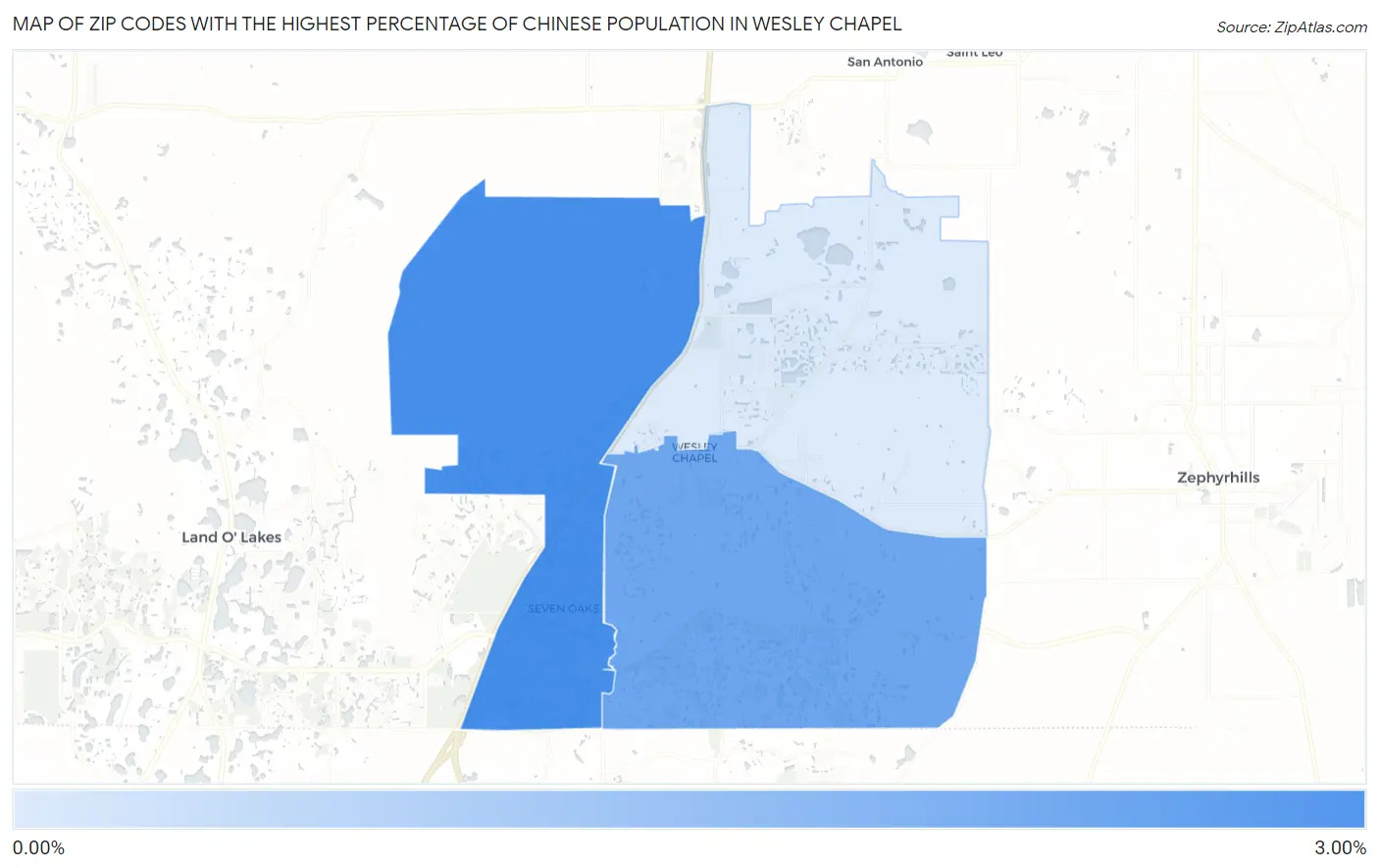 Zip Codes with the Highest Percentage of Chinese Population in Wesley Chapel Map