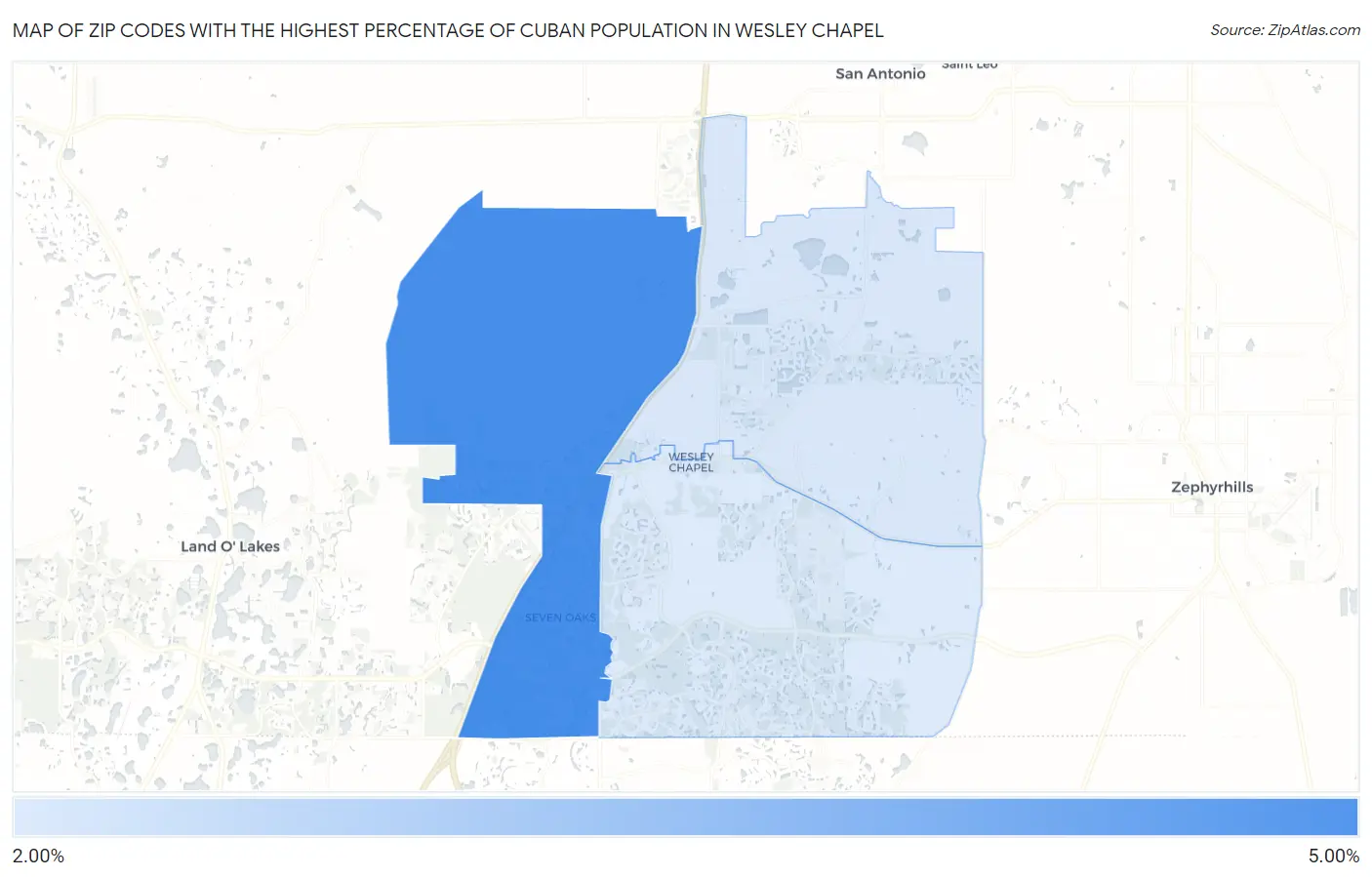 Zip Codes with the Highest Percentage of Cuban Population in Wesley Chapel Map