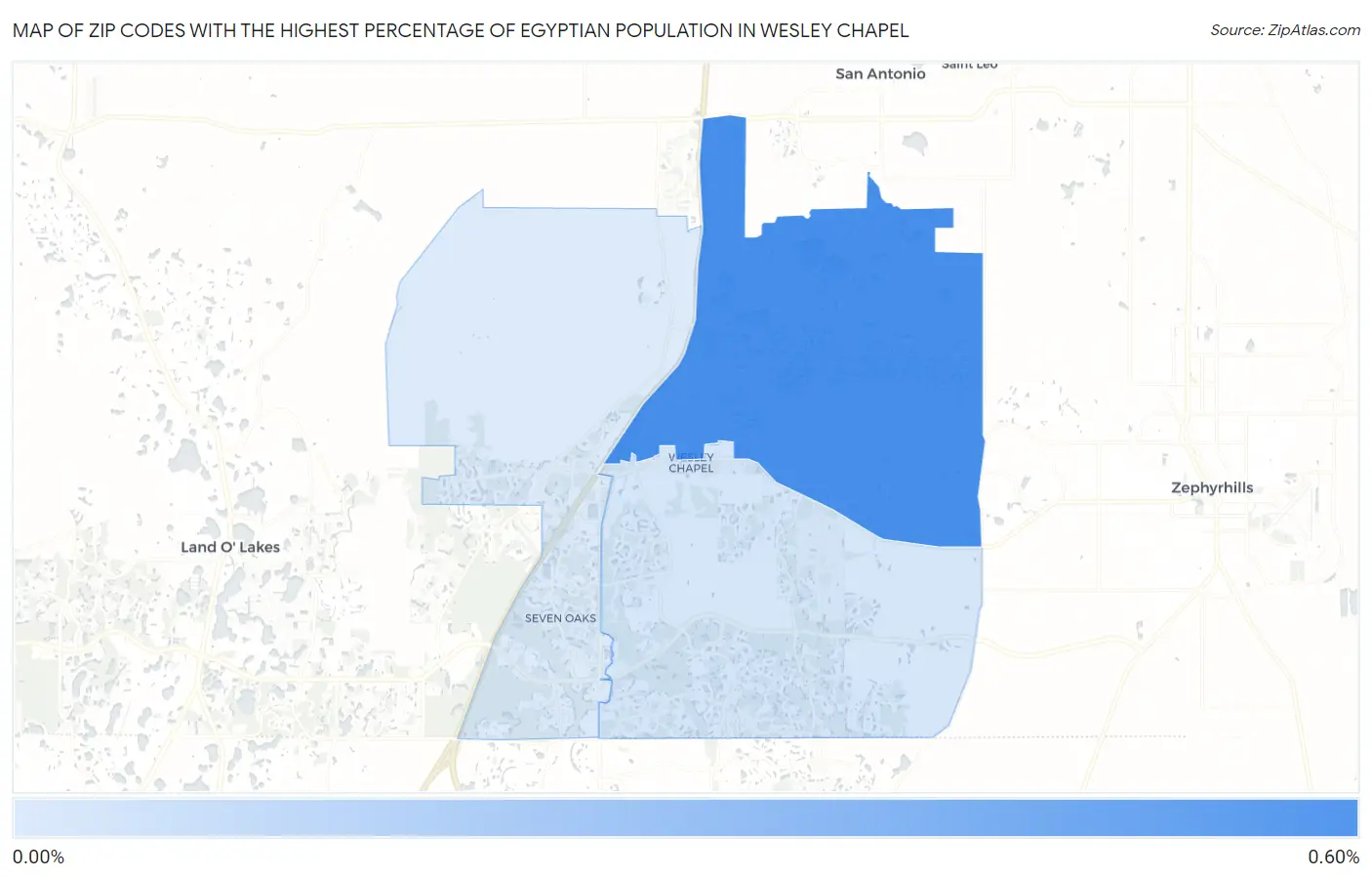 Zip Codes with the Highest Percentage of Egyptian Population in Wesley Chapel Map