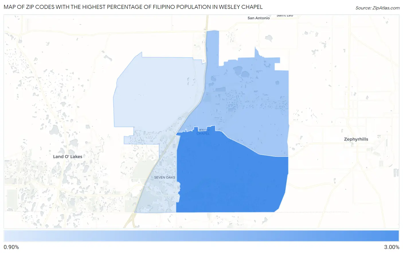 Zip Codes with the Highest Percentage of Filipino Population in Wesley Chapel Map