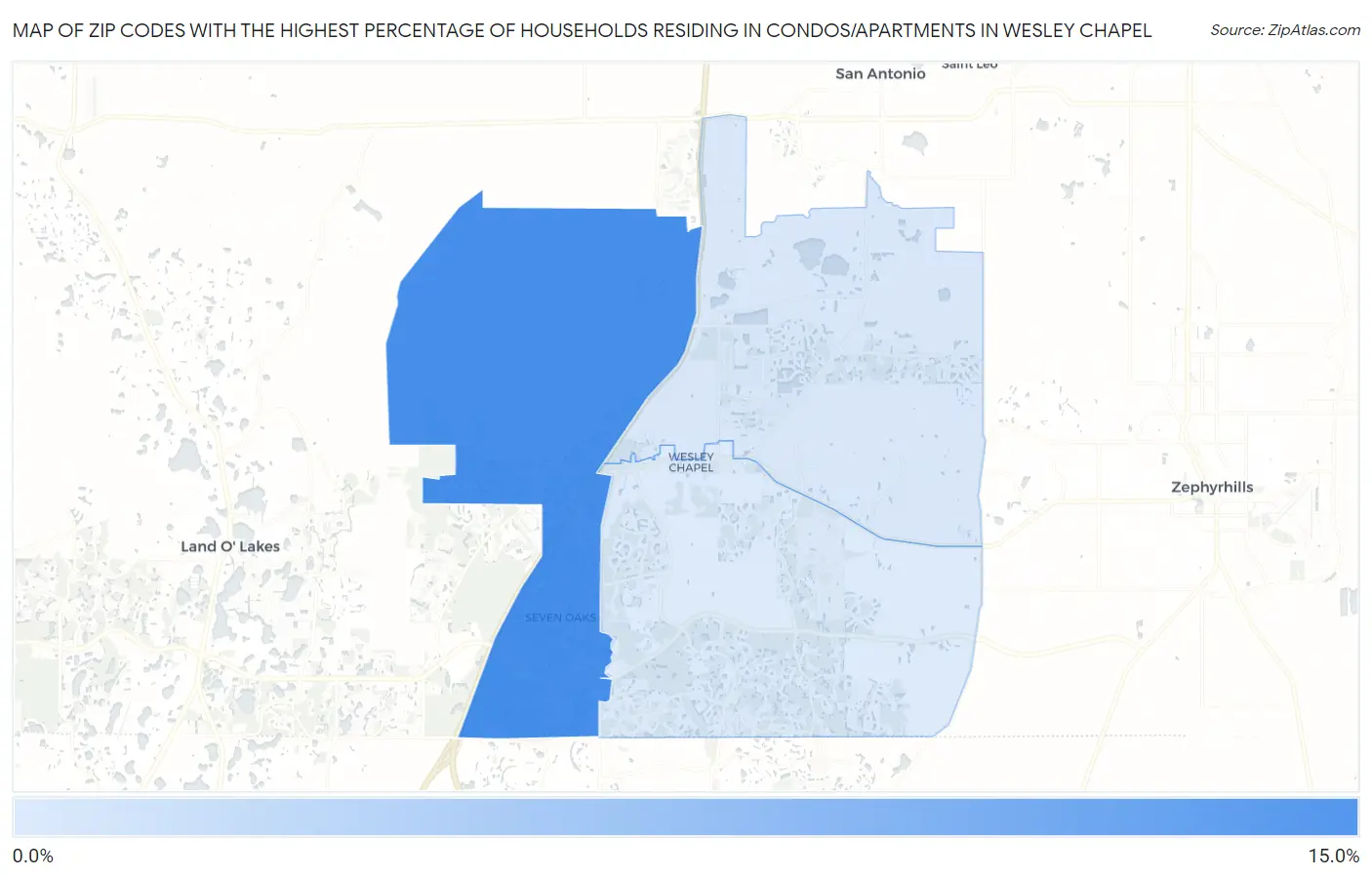 Zip Codes with the Highest Percentage of Households Residing in Condos/Apartments in Wesley Chapel Map