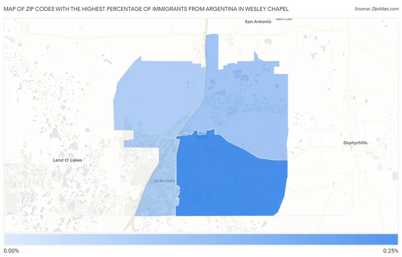 Zip Codes with the Highest Percentage of Immigrants from Argentina in Wesley Chapel Map