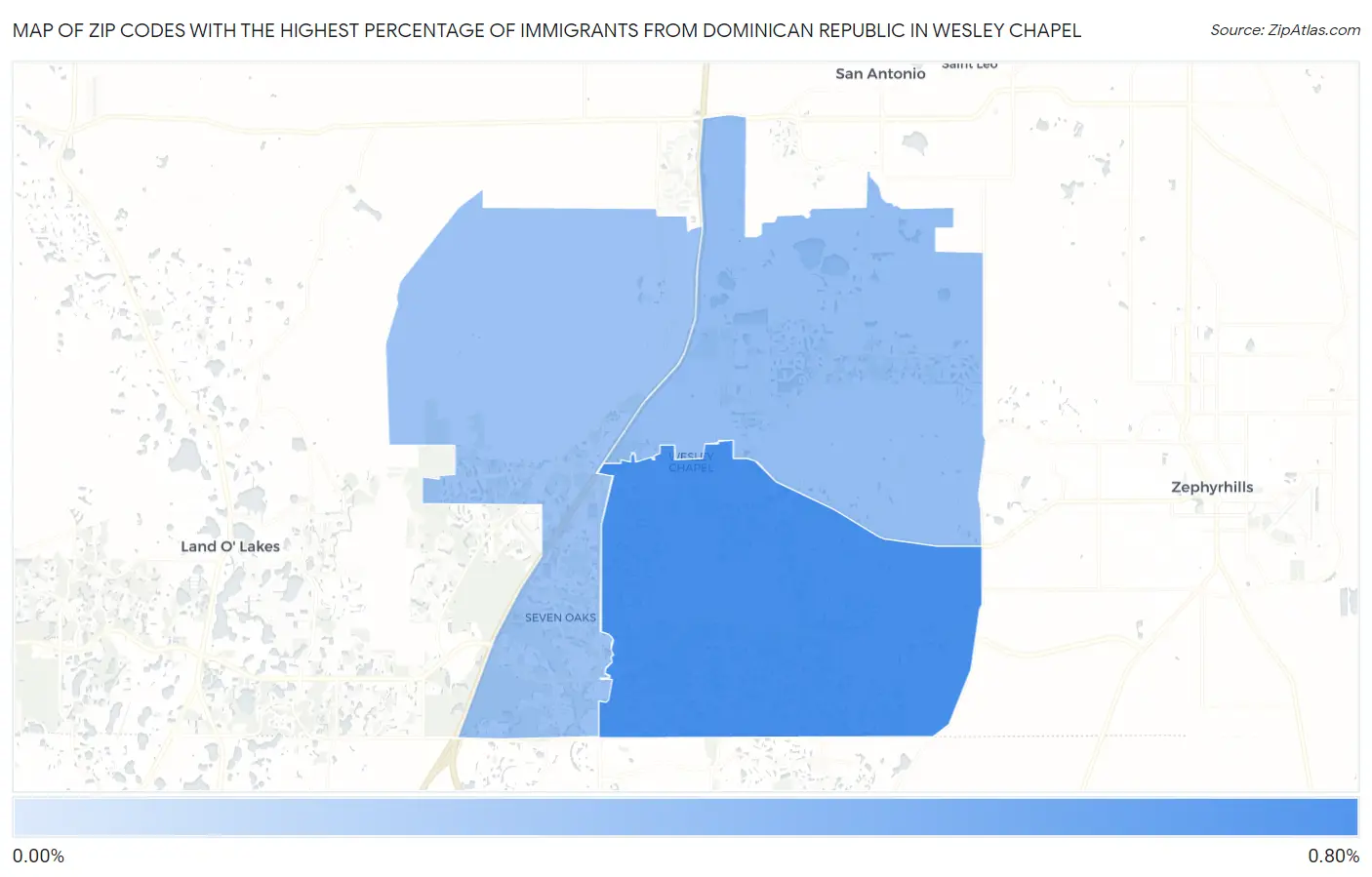 Zip Codes with the Highest Percentage of Immigrants from Dominican Republic in Wesley Chapel Map
