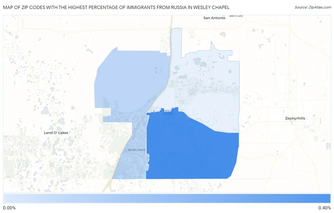 Zip Codes with the Highest Percentage of Immigrants from Russia in Wesley Chapel Map