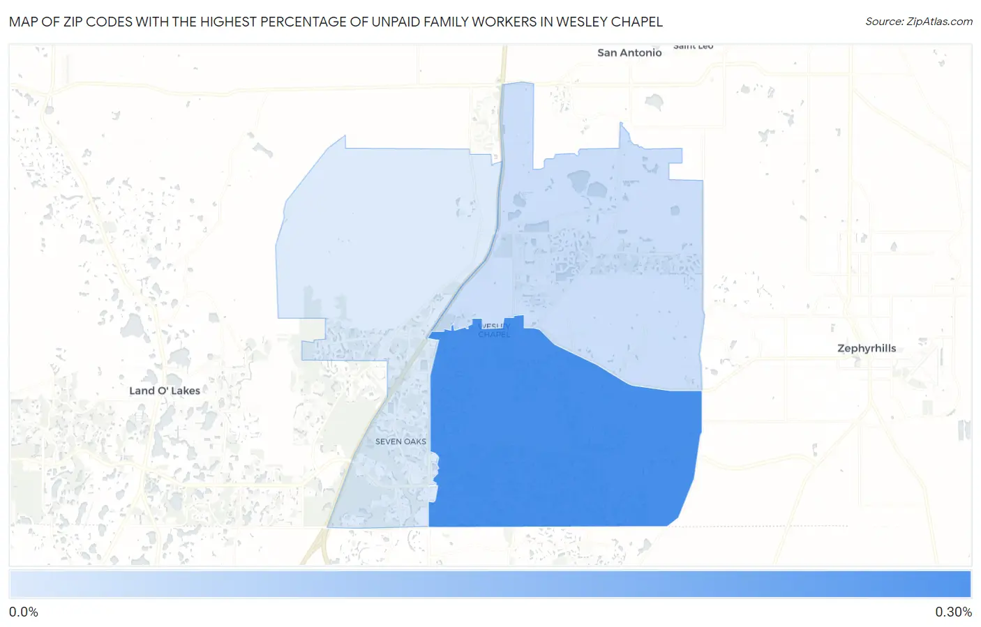 Zip Codes with the Highest Percentage of Unpaid Family Workers in Wesley Chapel Map