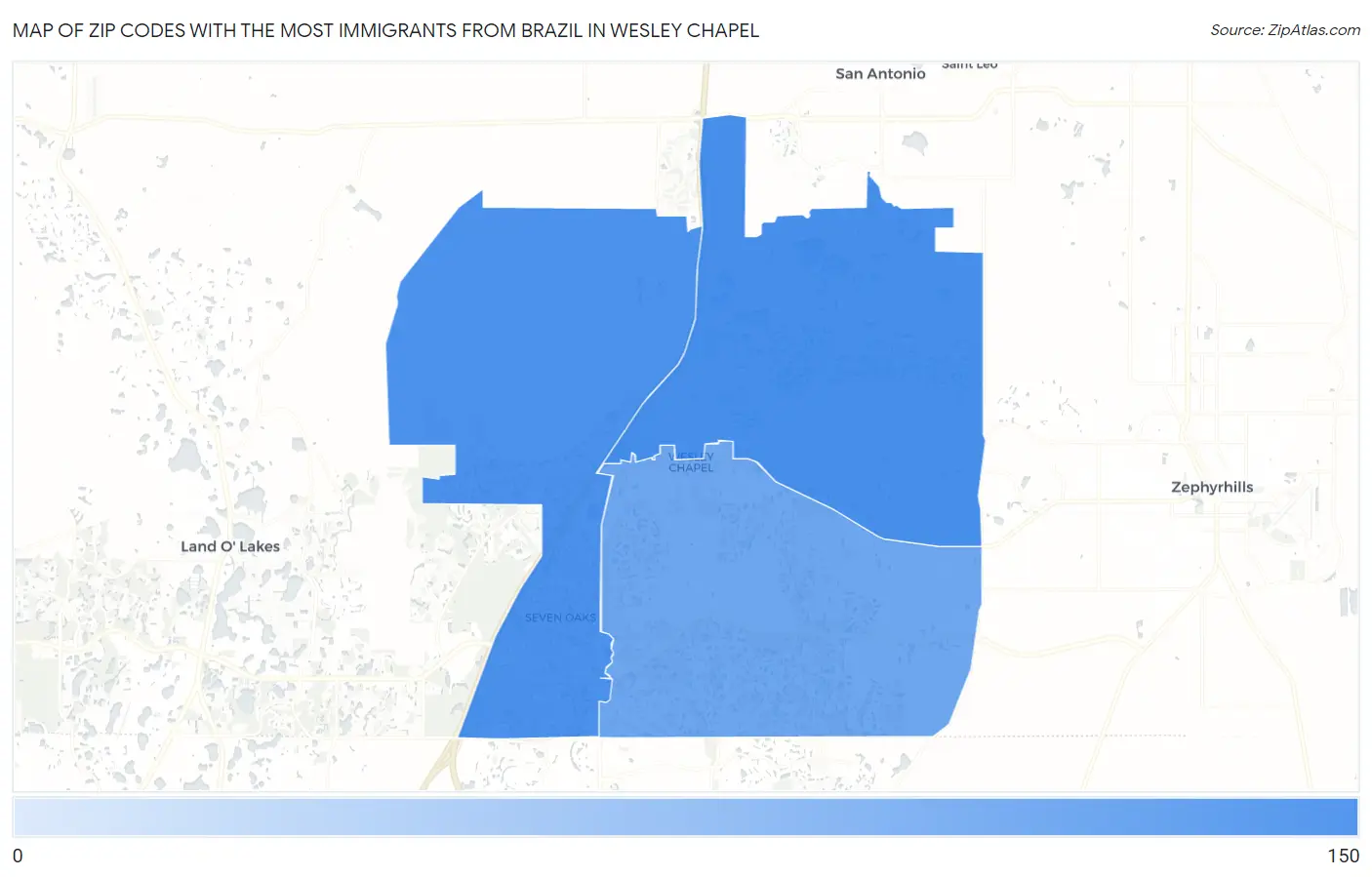Zip Codes with the Most Immigrants from Brazil in Wesley Chapel Map