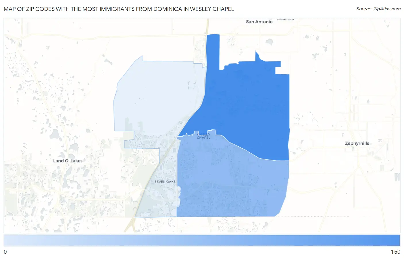 Zip Codes with the Most Immigrants from Dominica in Wesley Chapel Map