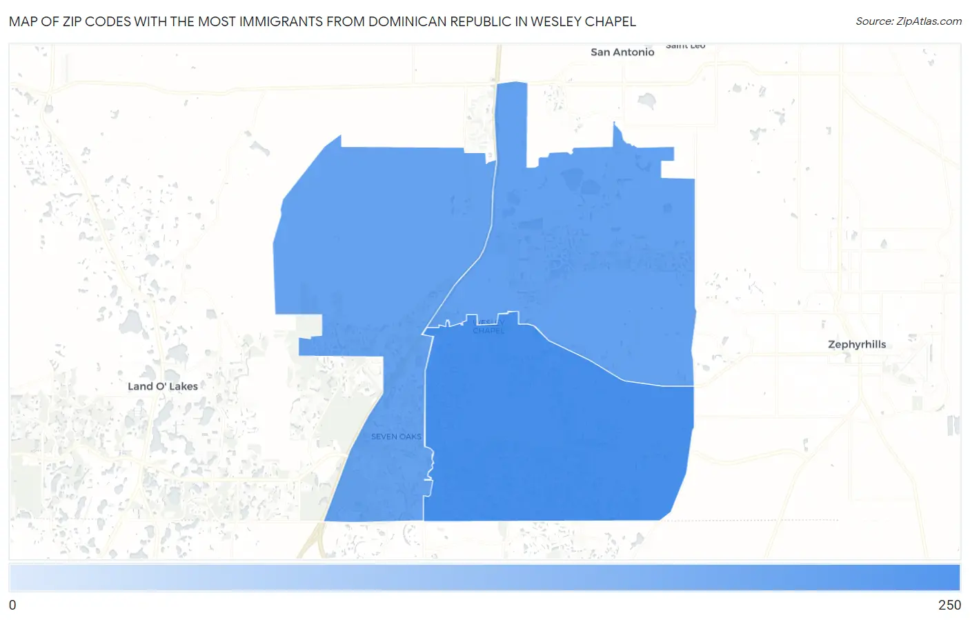 Zip Codes with the Most Immigrants from Dominican Republic in Wesley Chapel Map