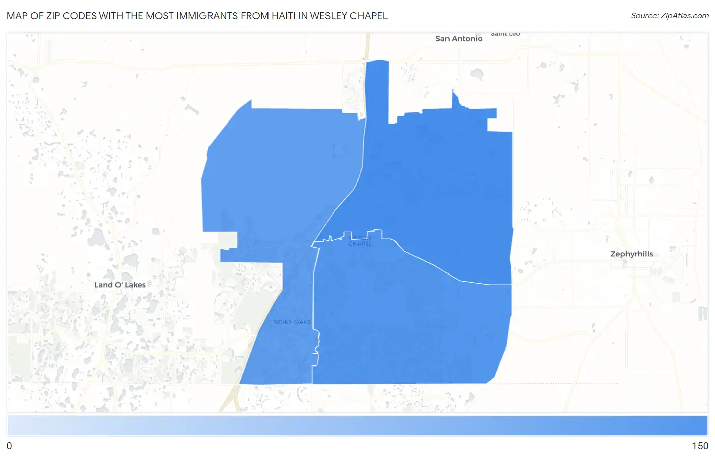 Zip Codes with the Most Immigrants from Haiti in Wesley Chapel Map